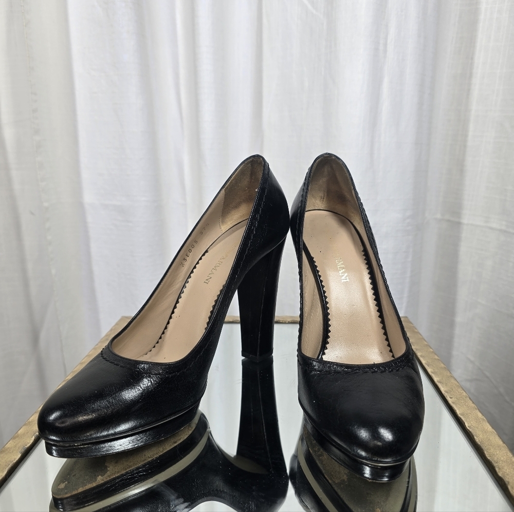Emporio Armani Black Leather Pumps Block Heels - Picture 7 of 15